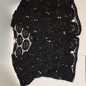 JOSEPH A vintage Crochet VEST WITH capped Sleeves 1 Front Crochet Button